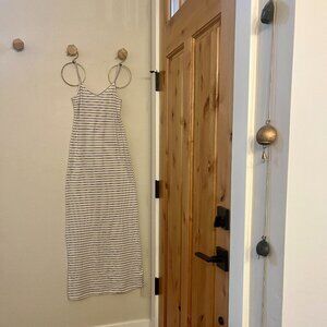 American Apparel, NWT, Long Spaghetti Strap Tank Dress, Natural/Bk Marceau, XS